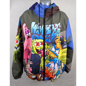 Members Only X Nickelodeon sz L Hoodie Jacket zips colorful mesh lined 0689